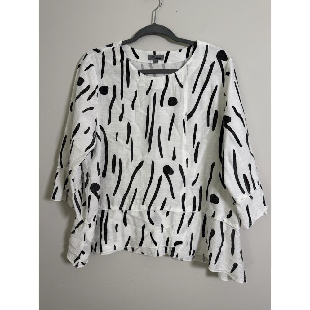 Shana Colorful Abstract Art Lagenlook‎ Top Sz L Beach Black White Lightweight